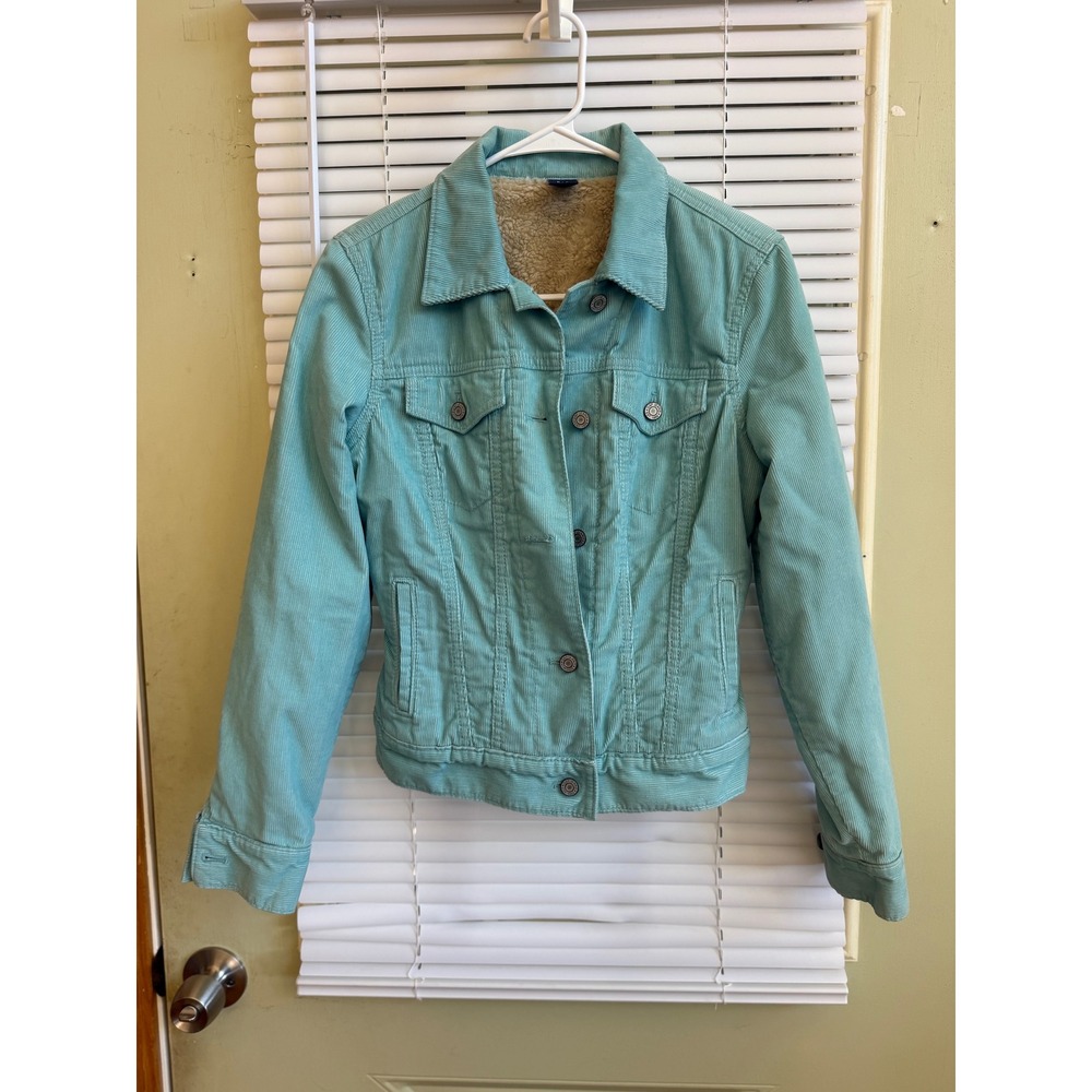 Gap Women Aqua Blue Corduroy Sherpa Lined Trucker Jacket Small RN54023
